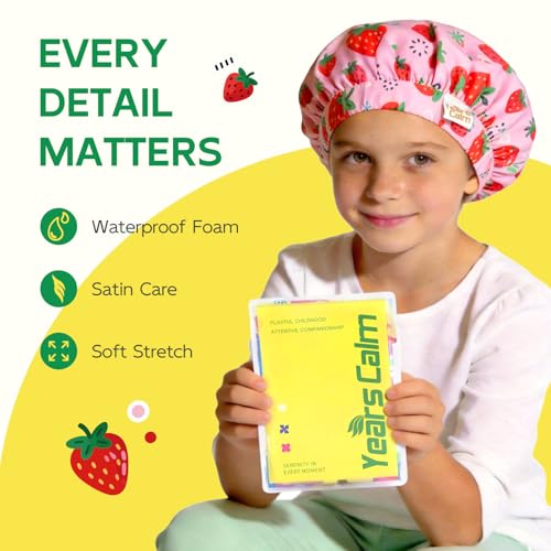 Kids Satin Lined Shower Cap, Waterproof Hair Protection Ages 3-10