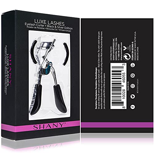 SHANY Luxe Lashes Eyelash Curler - Professional Makeup Tool with Two Silicone Replacement Pads, Gentle Curl, Crease-Free, No Pinching Or Pulling, Lightweight Design for Easy Travel - Jet Black