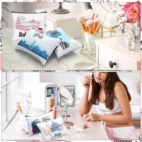9 Pcs Italy Cosmetic Bag Souvenir Italy Travel Gifts Italian Makeup Purse Zipper Pouch for Girls Women Traveler Birthday Christmas Party Favors