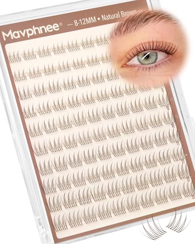 Mavphnee Brown Eyelash Clusters 8-12MM Natural Wispy Fake Lashes for Daily Wear