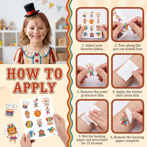 96 Pcs Carnival Temporary Tattoos for Kids - Pre-Cut Party Favors