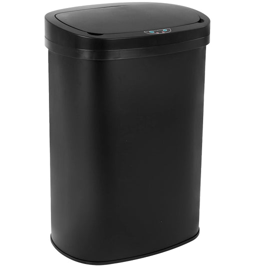 Stainless Steel Kitchen Trash Can Bathroom Bedroom Office Waste Bin with Lid Automatic Sensor Touch Free Garbage Can 13 Gallon / 50L,Black