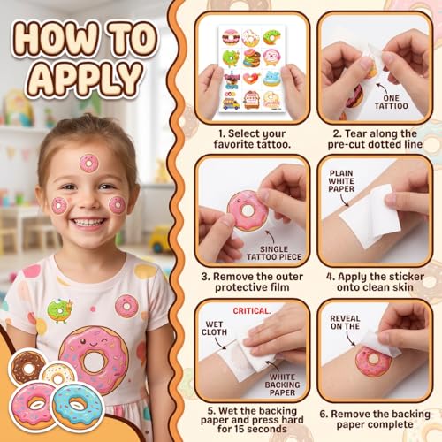 96 Doughnut Temporary Tattoos for Kids - Party Favors