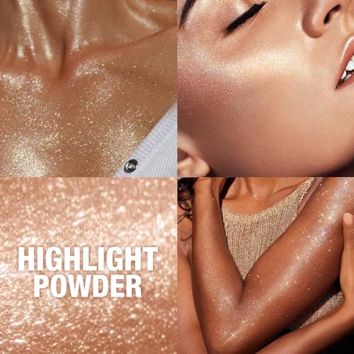 Glitter Body Highlighter Powder Body Shimmer Sparkle Face Highlighter Powder for Face Eyes Body Glow Makeup With sponge head£¨ Golden£©
