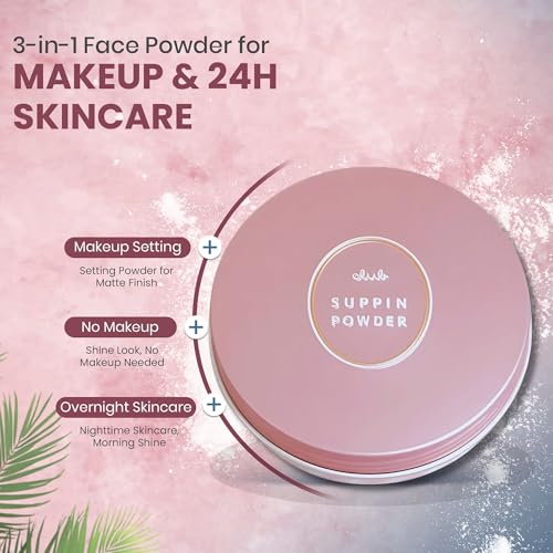 Club Suppin Translucent Pressed Powder Foundation & Overnight Skincare, Makeup Setting Powder & Face Finish POWDER with Shea Butter, Amino Acids& Aloe Extract by Japanese Skincare PINK PLUSH, 2EA