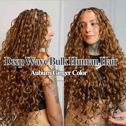 Deep Wave Bulk Human Hair For Braiding 20 Inch 100g/2Bundles No Weft Human Braiding Hair Extensions For Braids 30# Auburn Ginger Deep Wave Curly Bulk Human Hair 12A Wet And Wavy