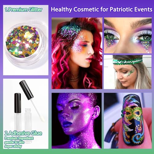 Allstarry Mardi Gras Face Glitter, 4 Colors Chunky Sparkle Set