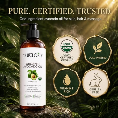 Pura D'Or Organic Avocado Oil 16 Oz - Cold Pressed