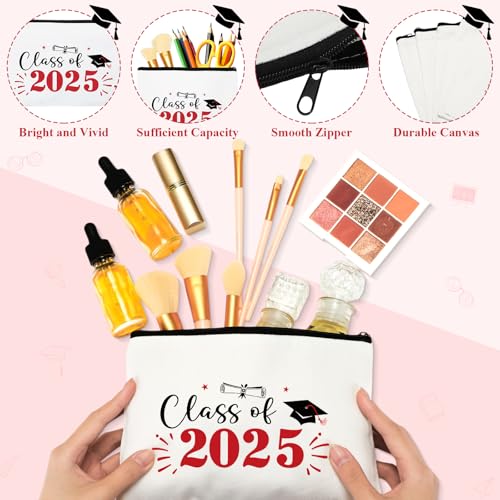 Meanplan 20 Pcs Graduation Gift Bulk Class of 2025, Canvas Makeup Bag Graduation Party Favors Inspirational Cosmetic Pouch Thank You for Guest Her Women Teacher Student Christmas(Red)