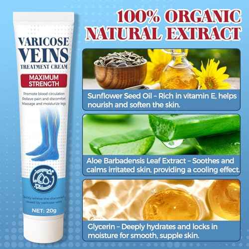 Varicose Veins Treatment for Legs, Varicose Veins Cream for Spider Veins, Relaxing Leg Cream Formula to Improve Circulation, Soothe Tired Legs and Reduce Heaviness