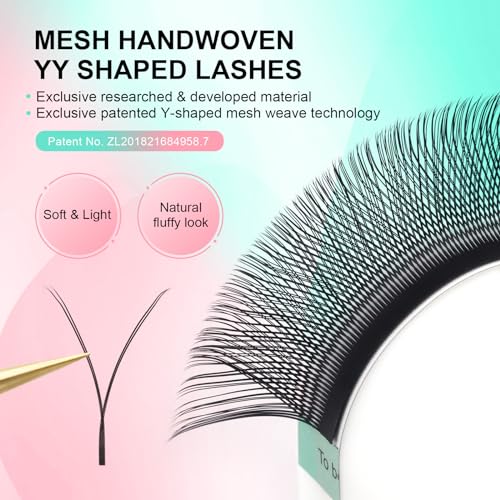NAGARAKU YY Eyelash Extensions Supplies Y Lash 4D Easy Fan Russian Volume Crisscross YY Eyelashes Handwoven Y Shaped Mesh Wispy Clusters 12 Rows Pre Fanned Eye Lashes Black - 0.07mm D Curl 8-15mm Mix
