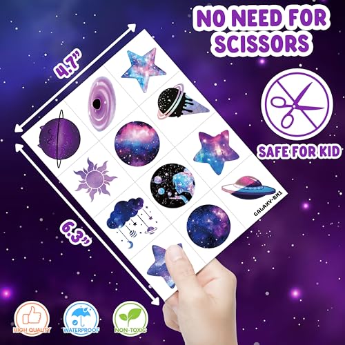 96 PCS Galaxy Temporary Tattoos for Kids – Space Party Favors