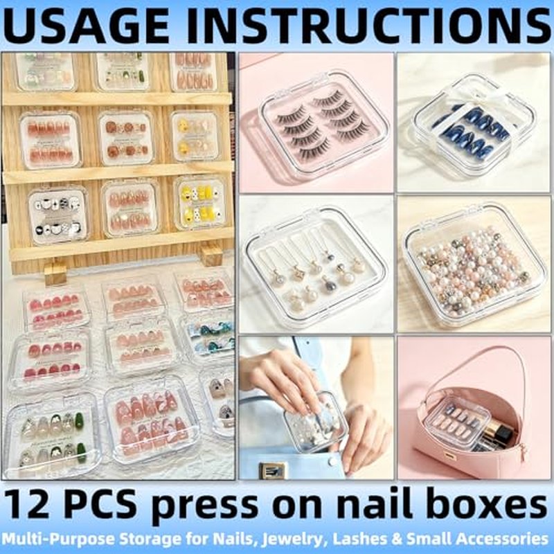 12-Pack Clear Acrylic Press-On Nail Storage Box with Tape