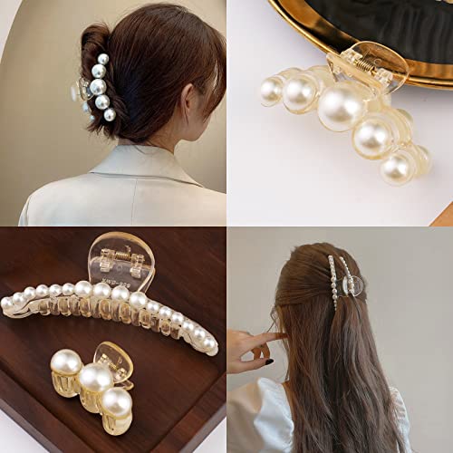 Mehayi Pearl Hair Claw Clips - 4 Pack for Thick & Thin Hair