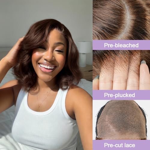 Body Wave Bob Wig Human Hair 12 Inch Glueless Lace Front