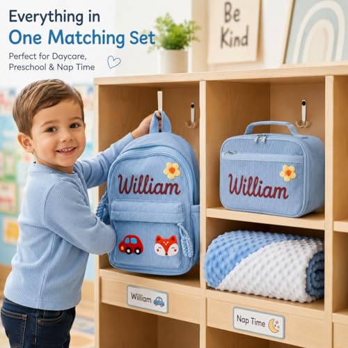 Personalized Girls Preschool Backpack & Lunch Bag Set with Blanket