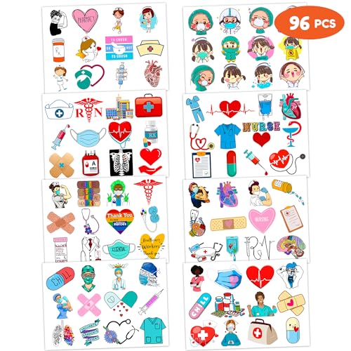 96 PCS Nurse Temporary Tattoos - Medical Theme Party Favors