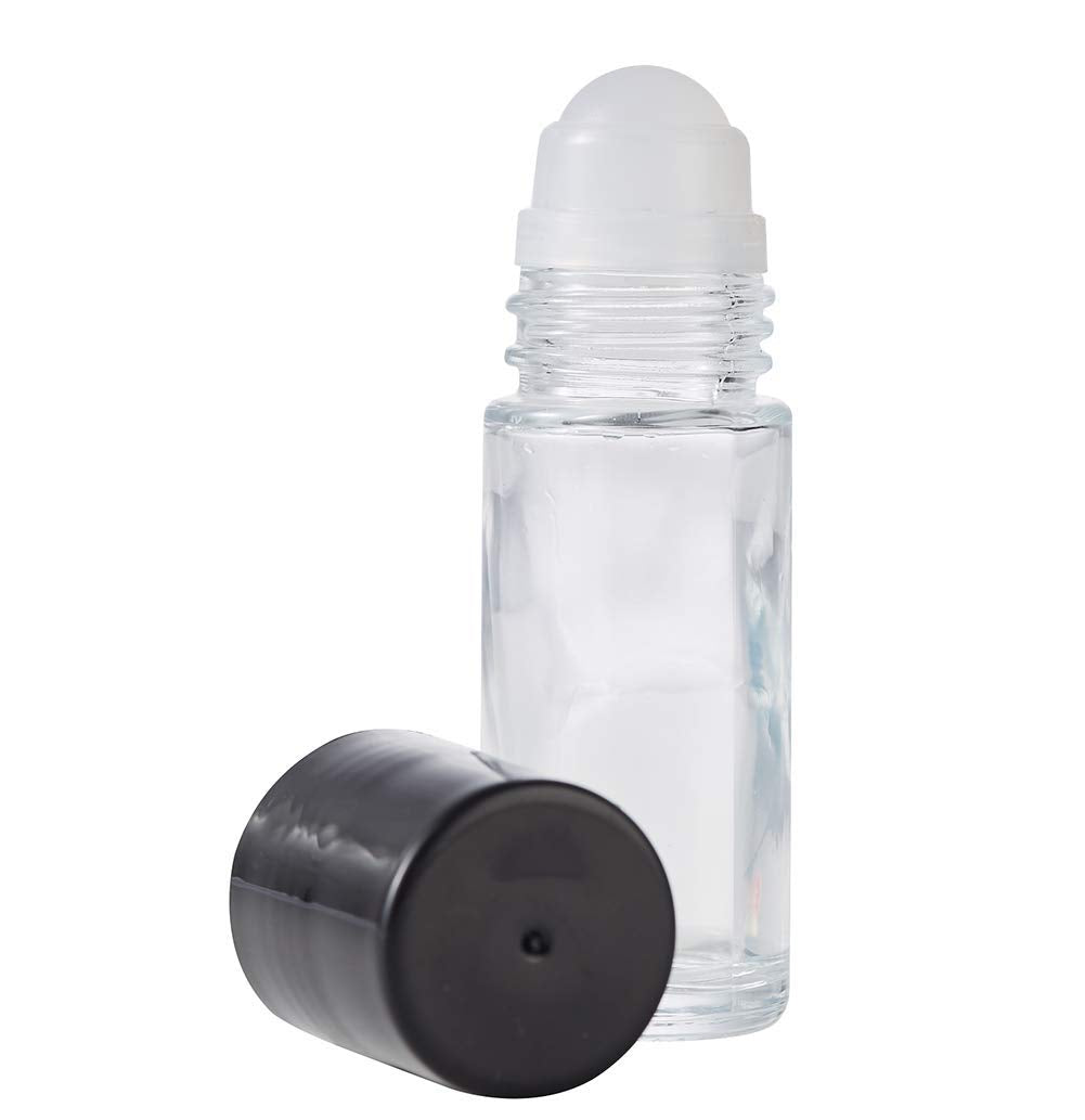 4PCS 30ml Essential Oil Roller Bottles,Empty Refillable Clear Glass Roll-on Bottles Perfume Roller Bottles with plastic Roller Balls and Black Lids