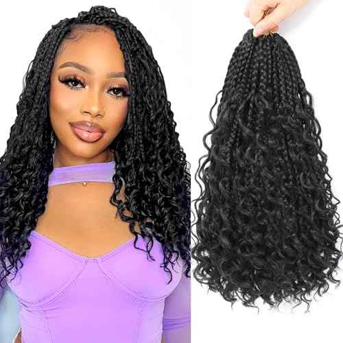 Goddess Box Braids Crochet Hair For Black Women-12 Inch 8 pack Pre Looped Boho Crochet Braids Short Prelooped Bohemian Boho Box Crochet Hair With Curly Ends£¨12in,#1b£©