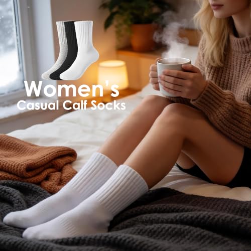 Crew Socks for Women & Men, 6 Pair Cotton Casual Calf Socks