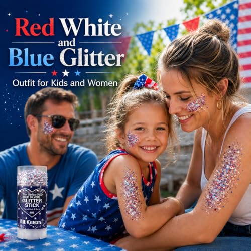 Patriotic Face Body Glitter Stick - Waterproof 4th of July Makeup