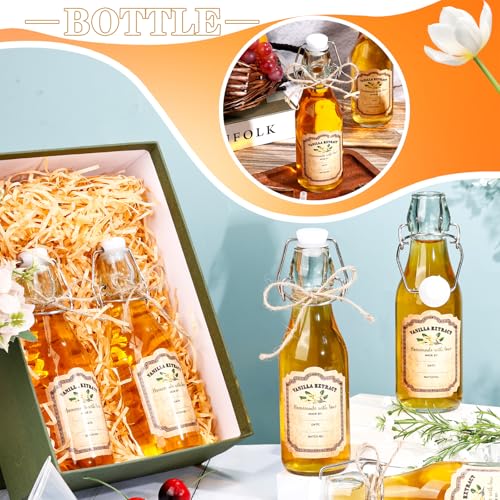 tchrules 12-Pack 8oz Clear Glass Vanilla Extract Bottles with Funnel,Twine & Labels Swing Top Glass Bottles Vanilla Essential Bottles Storage Containers for DIY Aromatherapy, Soap & Candle Making