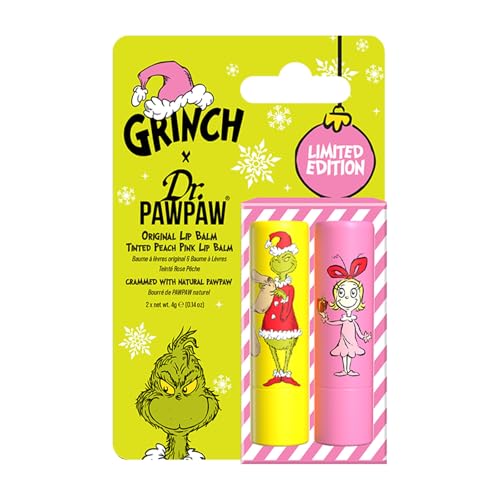 Dr. PawPaw The Grinch Set - Peach Pink and Original - Natural Lip Balm with Aloe Vera - Gluten Free Lip Moisturizer to Soften and Hydrate - 2 pc