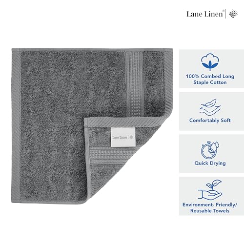 LANE LINEN Cotton Wash Cloths 12 Pack, 12x12 Grey