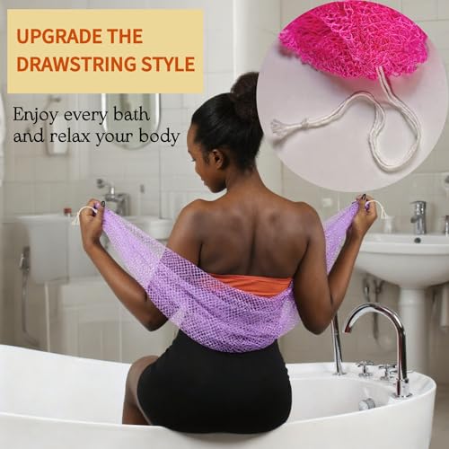 African Net Loofah Exfoliating Body Scrubber Bath Sponge for Shower - Rose Red