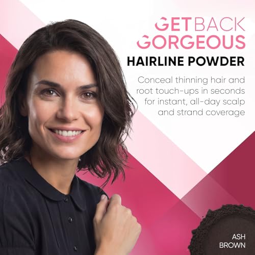Get Back Gorgeous Hairline Powder for Hair Loss Concealment, Root Touch Up, 24-Hour Root Covering Ash Brown