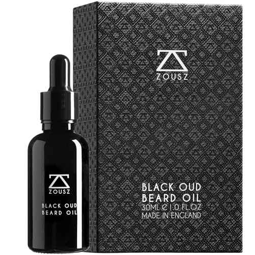 ZOUSZ Black Oud Beard Oil for Men ? Natural Beard Growth Oil with Argan & Avocado Oils ? Sandalwood Scent ? Softens, Strengthens & Conditions Facial Hair ? 30ml Bottle