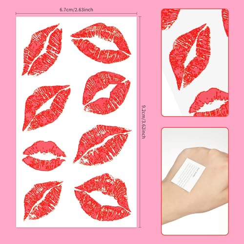 Red Lips Temporary Tattoo Stickers - 320pcs, 40 Sheets