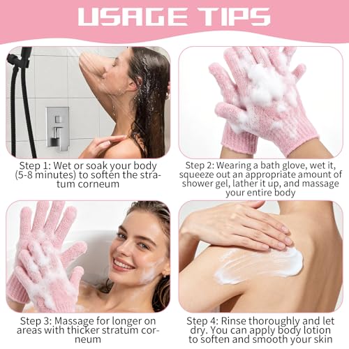 Rainmae Pink Exfoliating Gloves 50 Pairs Bulk Body Scrub Mitts for Shower & Spa