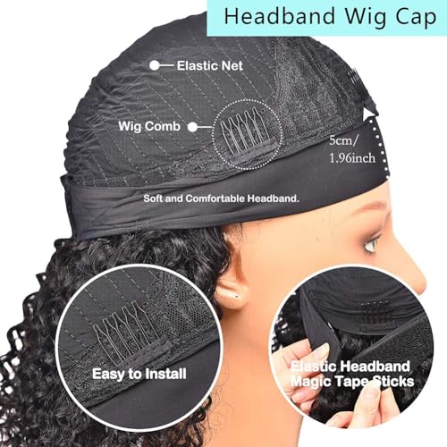 Deep Wave Headband Wig 16" Human Hair Glueless
