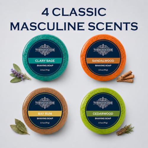 Themancode Men's Shaving Soap Gift Set - 4 Scents, 2.5 oz Each, Rich Lather & Softening