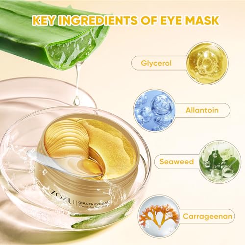 Aero Zen 24K Gold Under Eye Patches-120 Pcs,Eye Mask Pure Gold Anti-Aging Collagen Hyaluronic Acid Under Eye Mask for Dark Circles, Puffiness & Wrinkles Refresh Your Skin（Gold）