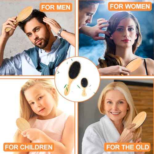 Boar Bristle Hair Brush 2PCS - Smoothes & Detangles All Hair Types, Boar & Nylon Bristle£¬Smooths Frizz and Prevents Breakage in Fine and Straight, for Women Men and Kids