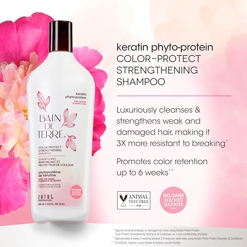 Bain de Terre Keratin Phyto-Protein Color Protect Strengthening Conditioner, Color-Safe Strengthening for Weak & Damaged Hair, Sulfate-Free, Paraben-Free