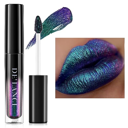 Chameleon Liquid Lipstick Blue Green Purple Color,Shimmer Metallic Colourful Lip Gloss for Women Girls Lips Makeup Gift,Hydrating Waterproof and Long Lasting Lip Stick Shiny,Talc-Free, #5