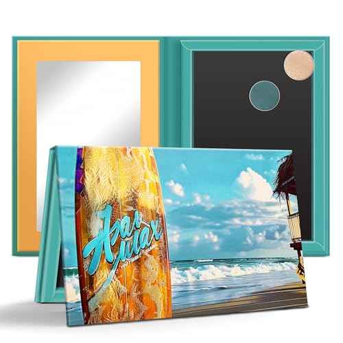 Empty Magnetic Makeup Palette, DIY Eyeshadow Pans Organizer With Mirror Inside, Frosted Finish Embossed Art Paper Makeup Organizer (Summer Day)