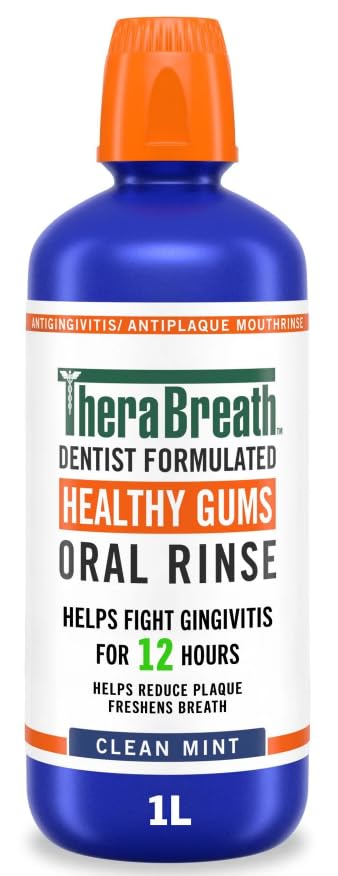 TheraBreath Healthy Gums Mouthwash - Alcohol-Free, Fresh Mint, 1L + Travel Size
