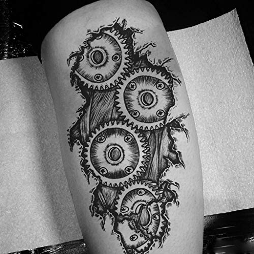 Biomechanical Gear Temporary Tattoos - 6 Sheets Waterproof Fake Tattoos