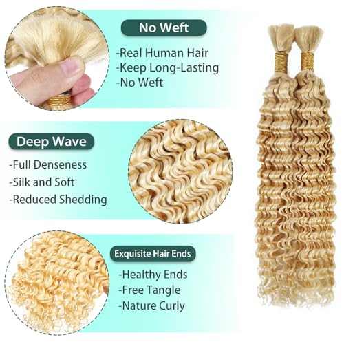 Blonde Human Braiding Hair 613 Deep Wave Boho 18 Inch