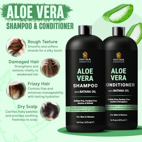 INFINA ESSENTIALS Aloe Vera Shampoo & Conditioner Set - Sulfate Free, 16 fl oz Each