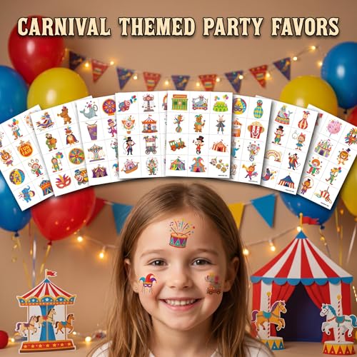 96 Pcs Carnival Temporary Tattoos for Kids - Pre-Cut Party Favors