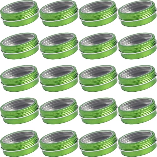 24 Pack 2 oz Green Aluminum Tins with Clear Lids & Labels