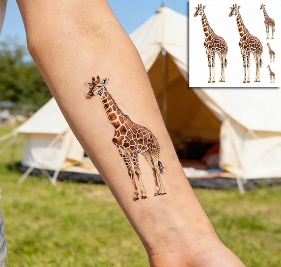 Watercolor Giraffe Temporary Tattoos - 6 Sheets Waterproof