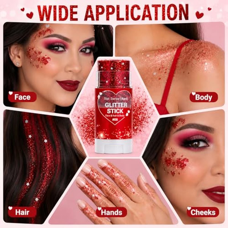 Red Hair Glitter Stick - Shimmer Body Glitter for Festivals & Parties