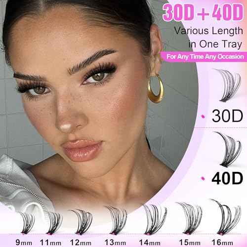 Pawotence Lash Extension Kit DIY 280pcs Lash Clusters Eyelash Extension Kit, 9-16mm 30D 40D Individual Lashes Kit with Lash Bond and Seal, Lash Tweezers for Self Use (30D&40D, 0.07D, 9-16mm, Kit)