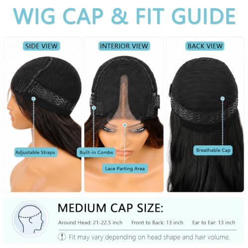 Black Long Wavy Wig with Lace Hairline - 26 Inch